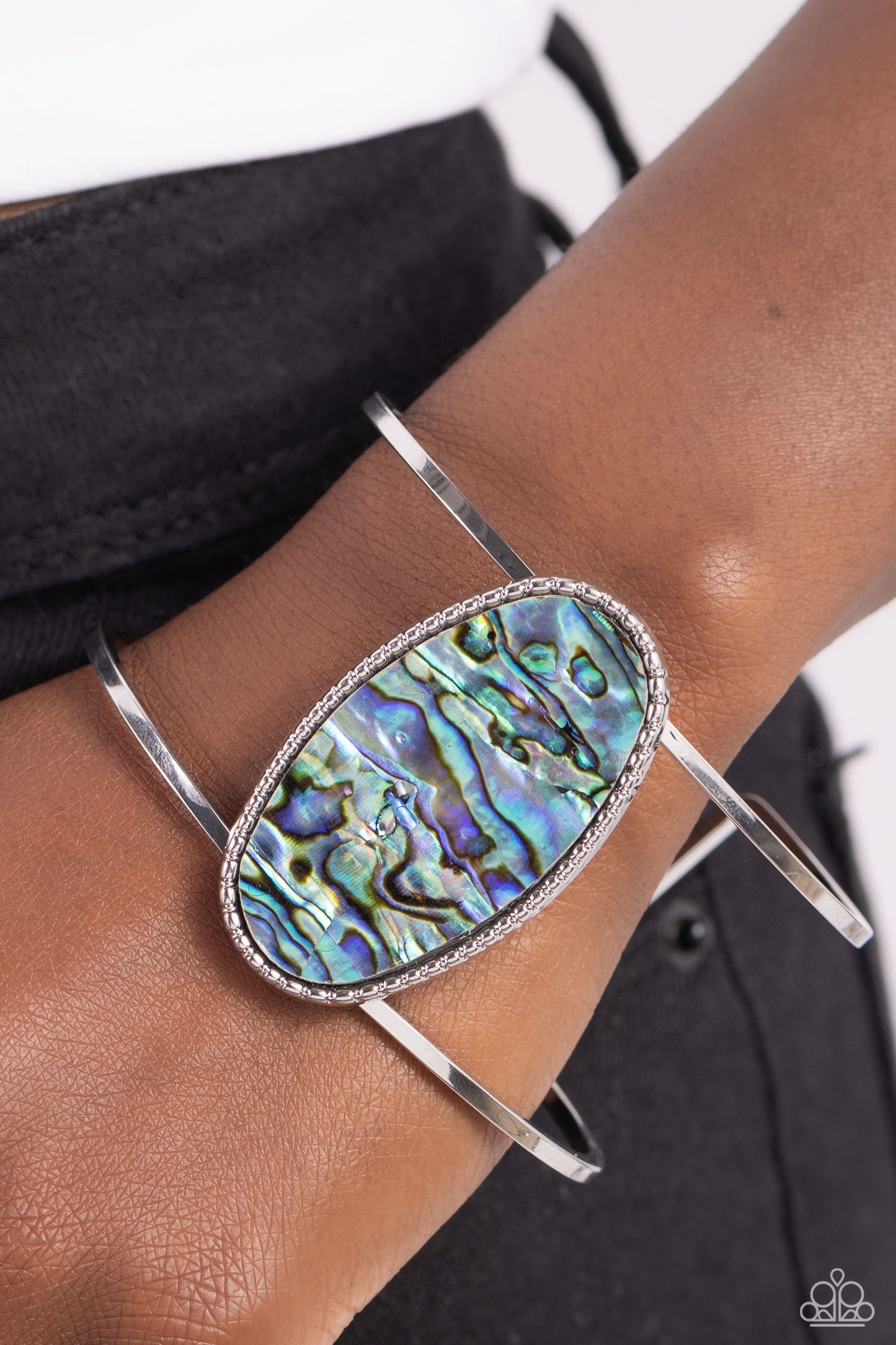 Enigmatic Energy - Blue Faux Abalone Silver Cuff Bracelet