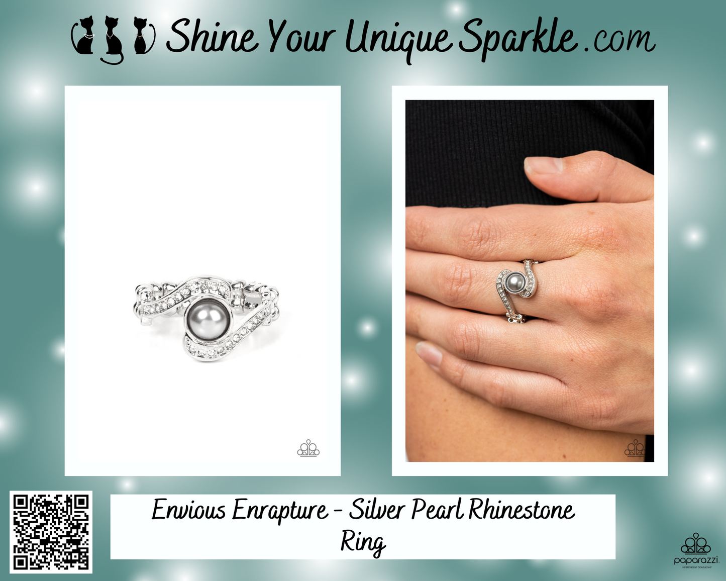 Envious Enrapture - Silver Pearl Rhinestone Ring