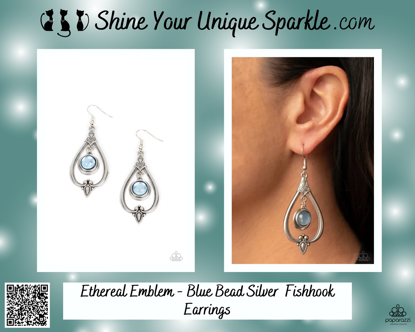 Ethereal Emblem - Blue Bead Silver  Fishhook Earrings