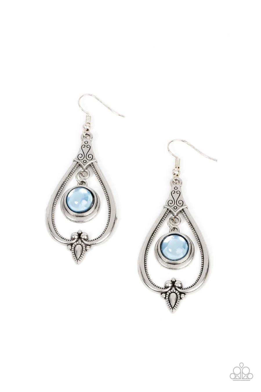 Ethereal Emblem - Blue Bead Silver  Fishhook Earrings