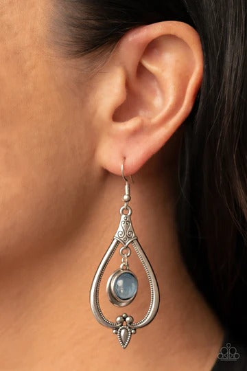 Ethereal Emblem - Blue Bead Silver  Fishhook Earrings