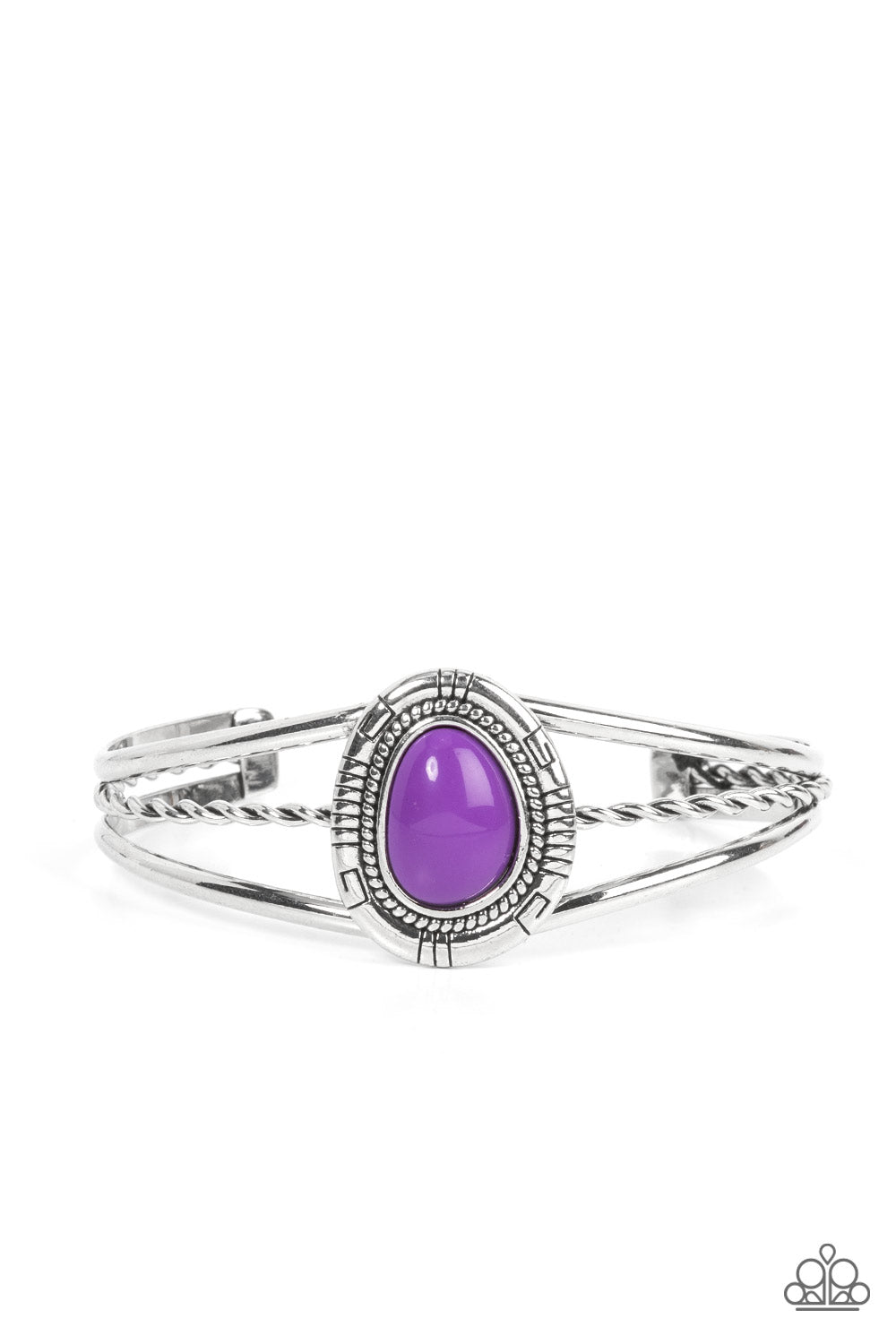 Ethereal Enthusiast - Purple Bead Silver Cuff Bracelet