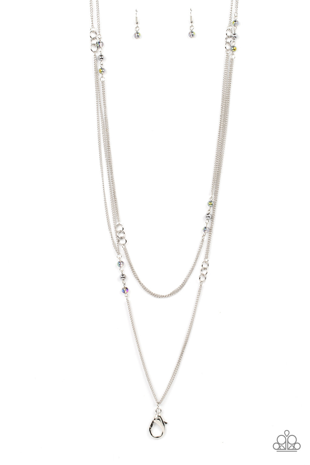 Ethereal Expectations - Multi Oil Spill Iridescent Bead Silver Lanyard Necklace