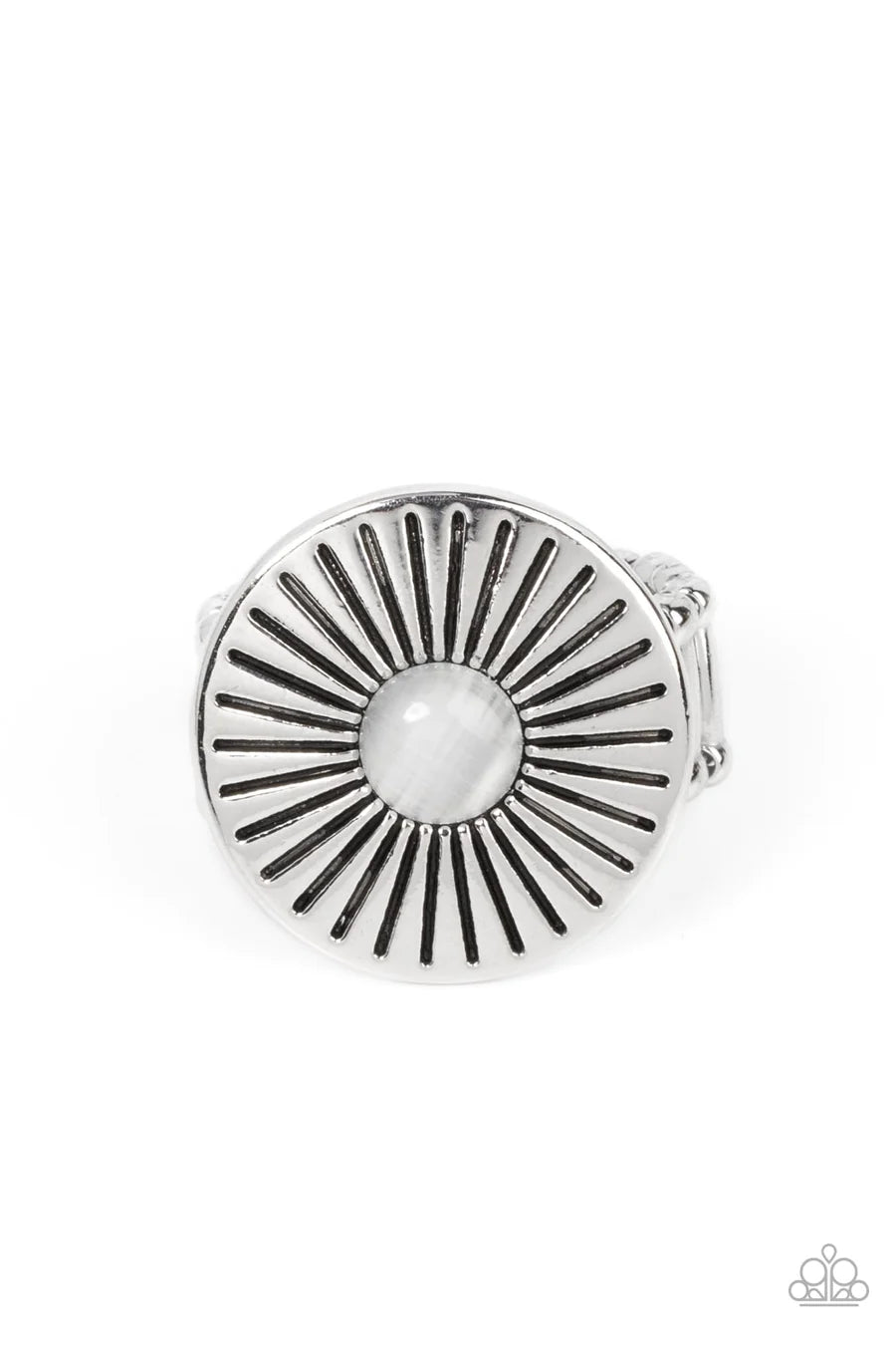 Everglade Eden - White Cat's Eye Silver Floral Ring