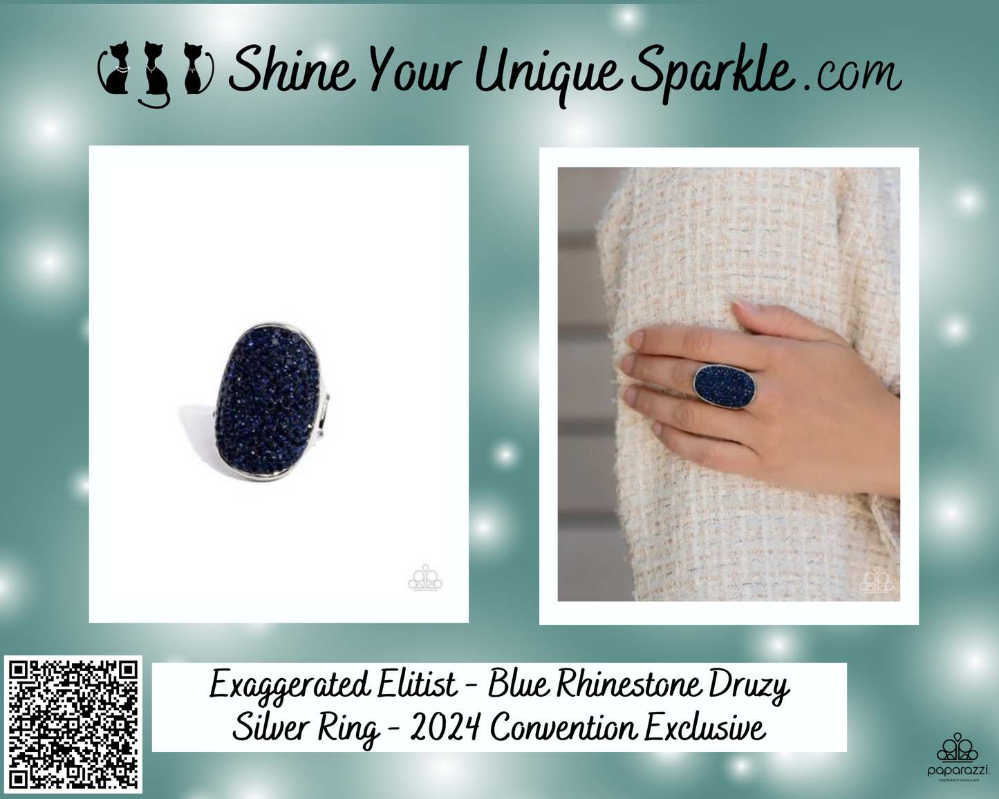 Exaggerated Elitist - Blue Rhinestone Druzy Silver Ring - 2024 Convention Exclusive
