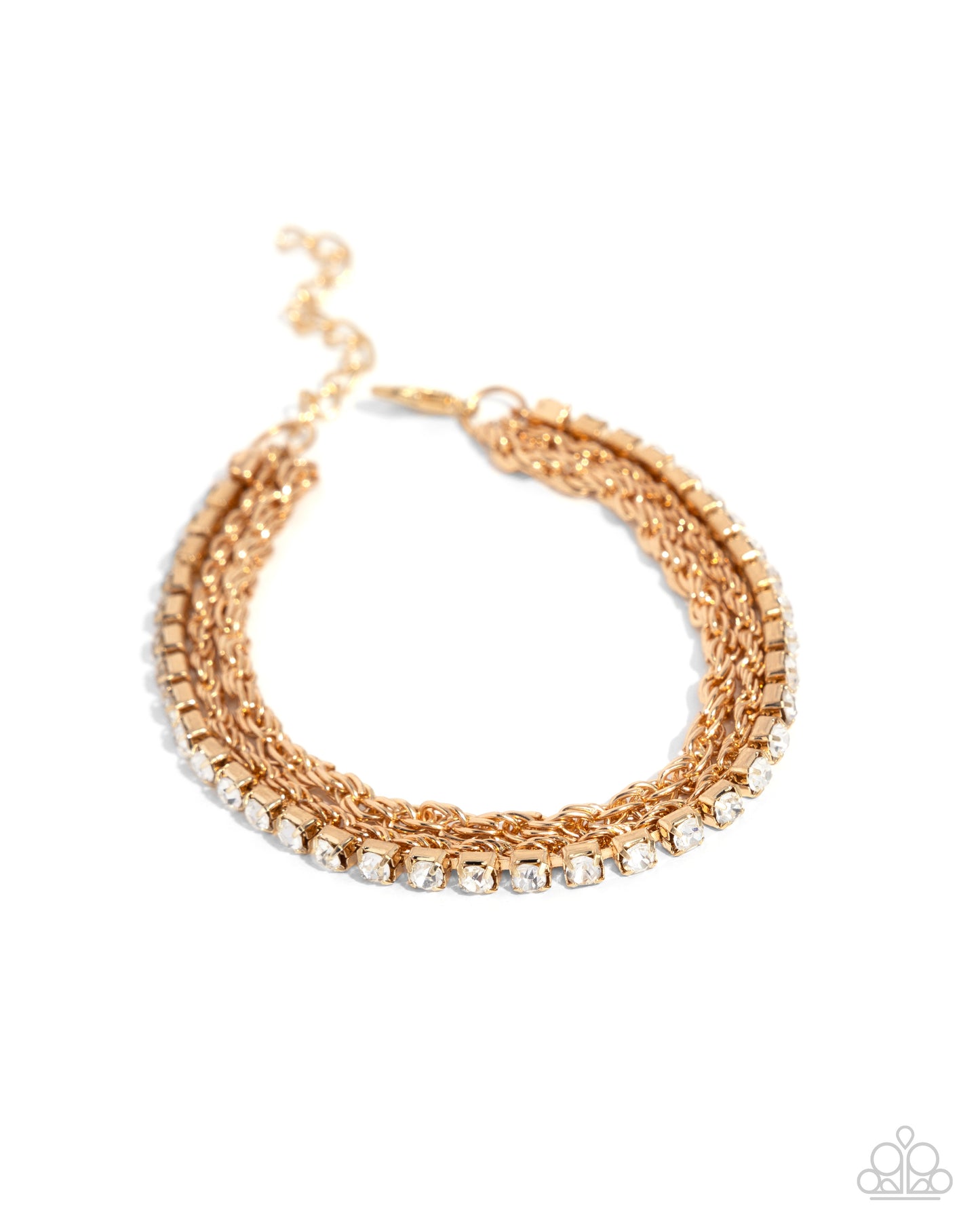 Excessive Empire - Gold and White Rhinestone Clasp Bracelet