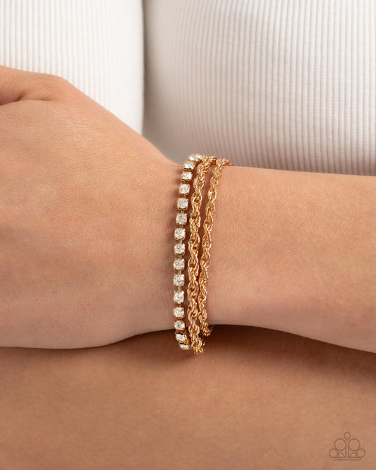 Excessive Empire - Gold and White Rhinestone Clasp Bracelet