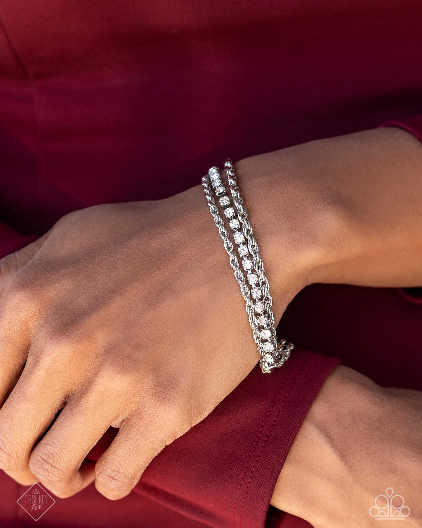 Excessive Empire - White Rhinestone Silver Bracelet - Fashion Fix Exclusive