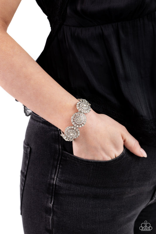 Executive Elegance - White Rhinestone Silver Stretchy Bracelet