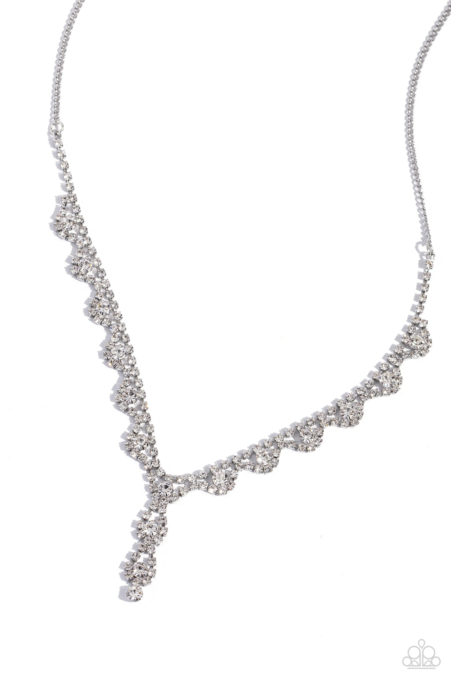 Executive Embellishment - White Rhinestone Silver Short Necklace