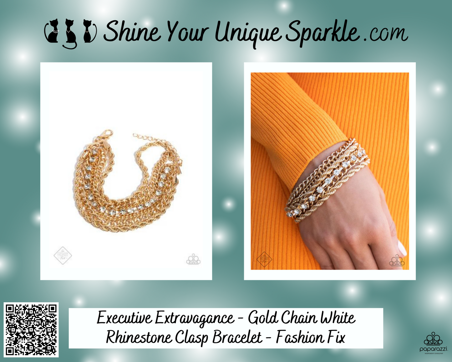 Executive Extravagance - Gold Chain White Rhinestone Clasp Bracelet - Fashion Fix