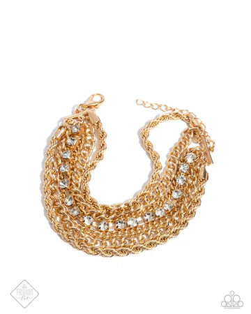 Executive Extravagance - Gold Chain White Rhinestone Clasp Bracelet - Fashion Fix