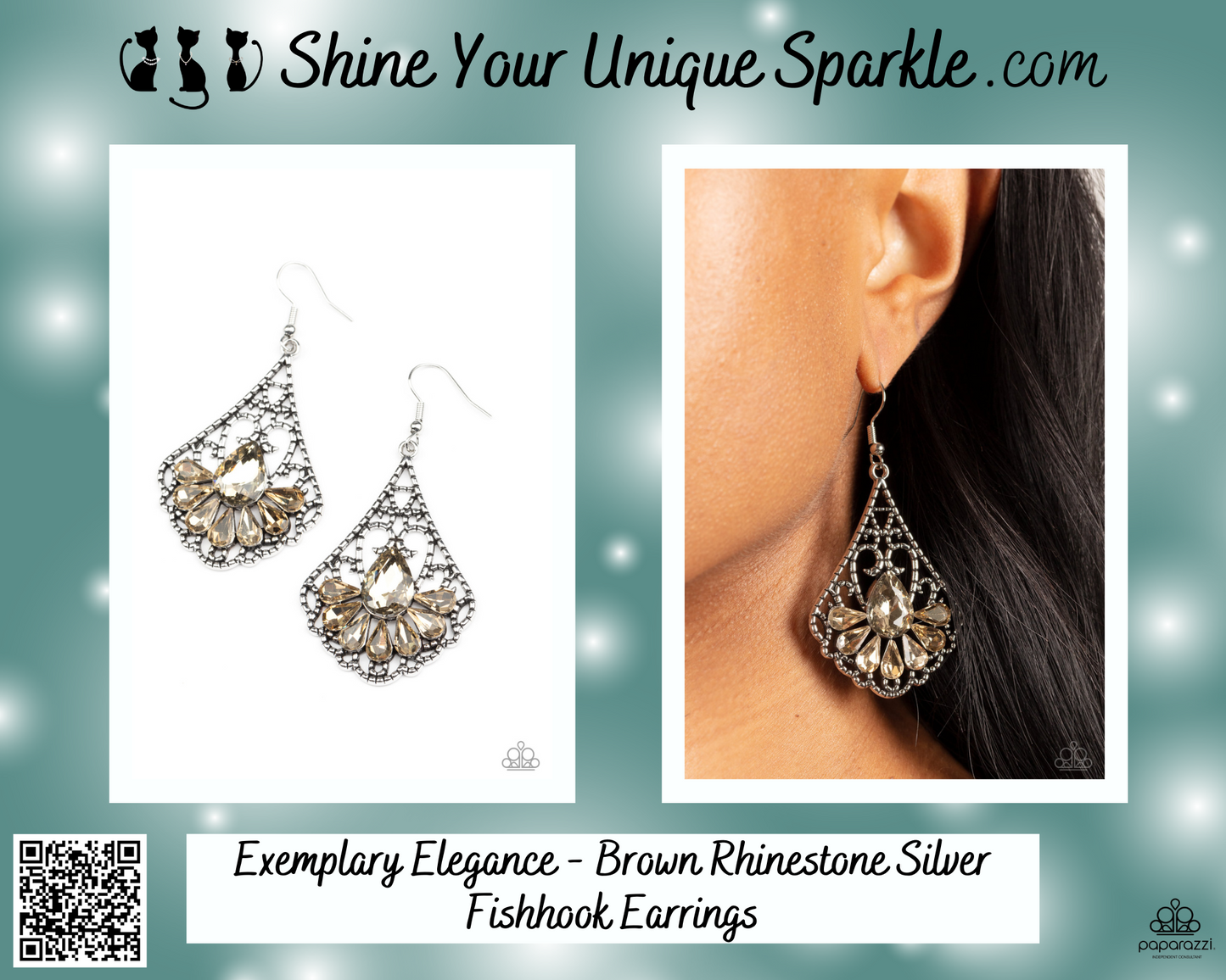 Exemplary Elegance - Brown Rhinestone Silver Fishhook Earrings