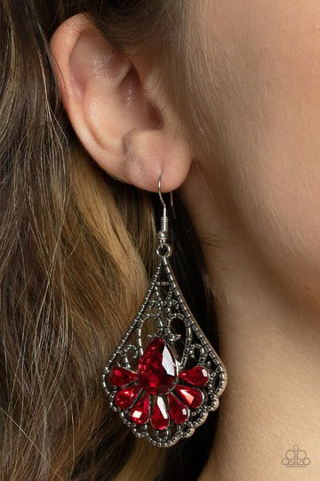 Exemplary Elegance - Red Rhinestone Silver Earrings