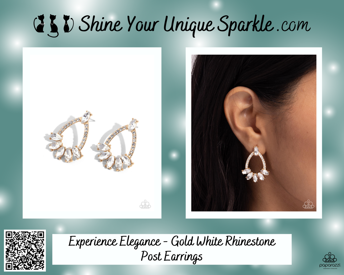 Experience Elegance - Gold White Rhinestone Post Earrings