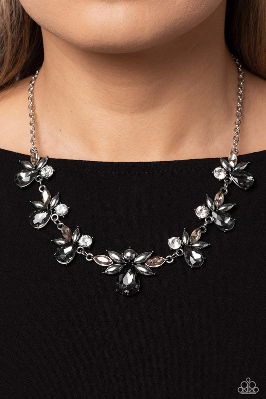 Explosive Effulgence - Silver Smoky and White Gem Short Necklace