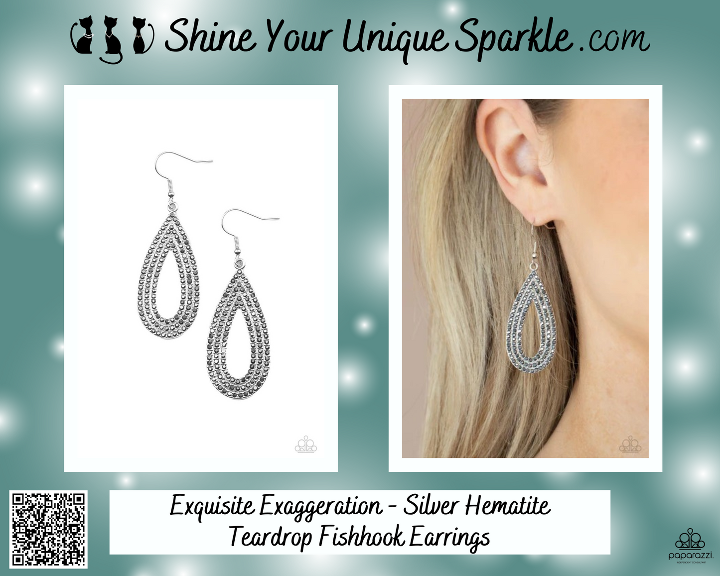 Exquisite Exaggeration - Silver Hematite Teardrop Fishhook Earrings