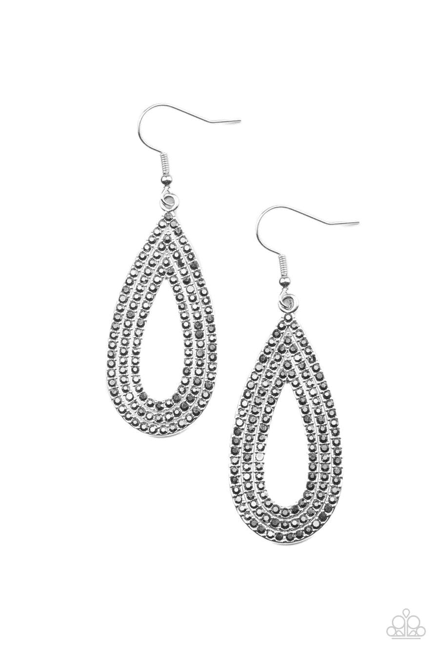 Exquisite Exaggeration - Silver Hematite Teardrop Fishhook Earrings