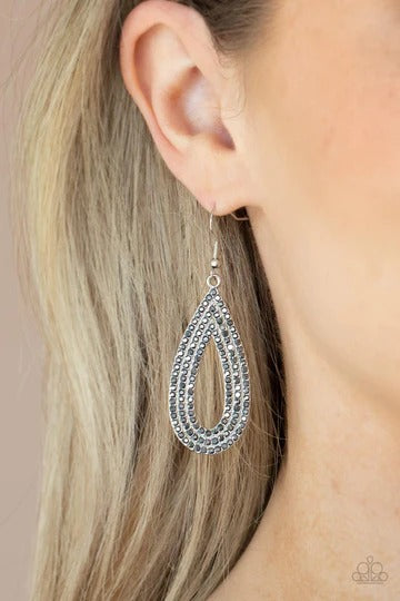 Exquisite Exaggeration - Silver Hematite Teardrop Fishhook Earrings