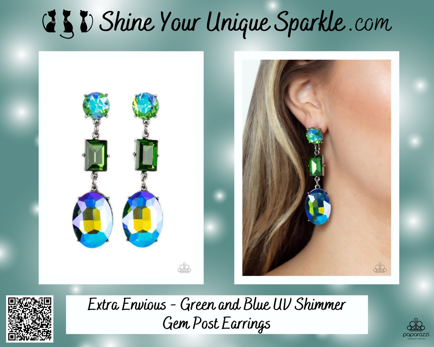 Extra Envious - Green and Blue UV Shimmer Gem Post Earrings