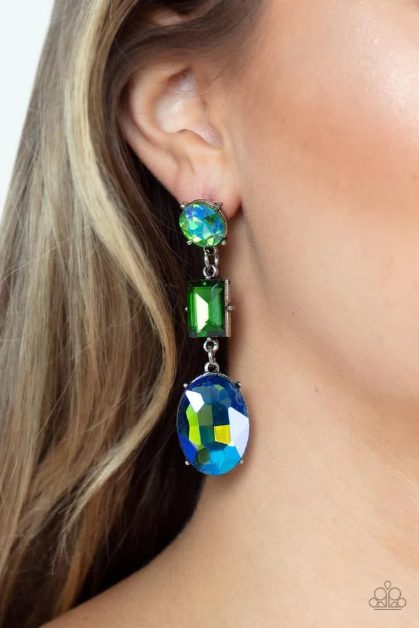 Extra Envious - Green and Blue UV Shimmer Gem Post Earrings