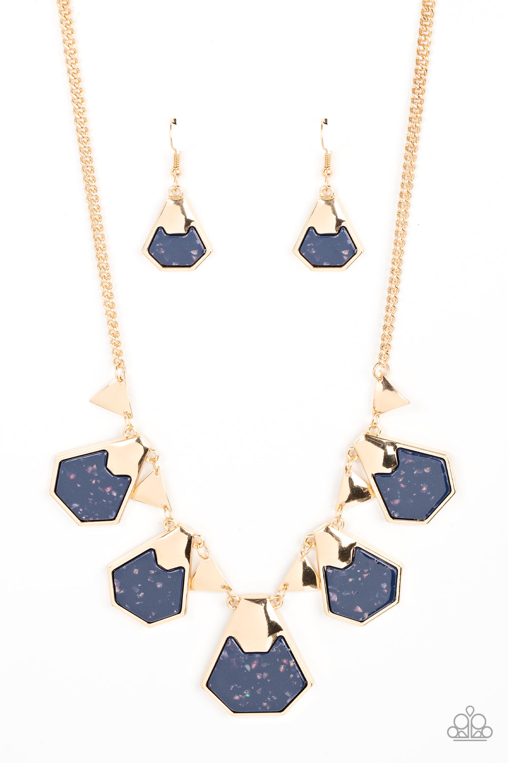 Extra Exclusive - Blue Iridescent Shell-Like Geometric Gold Short Necklace