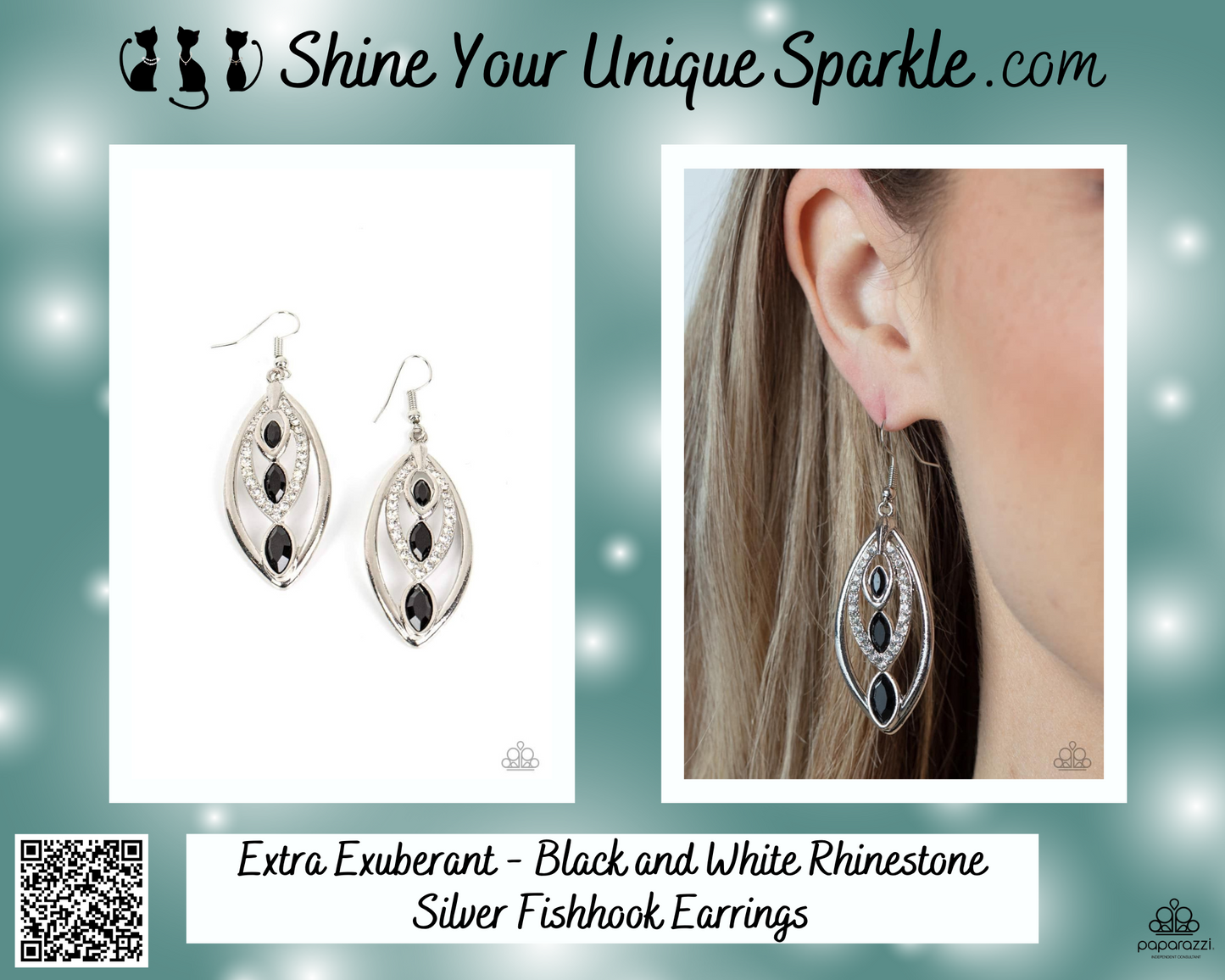 Extra Exuberant - Black and White Rhinestone Silver Fishhook Earrings