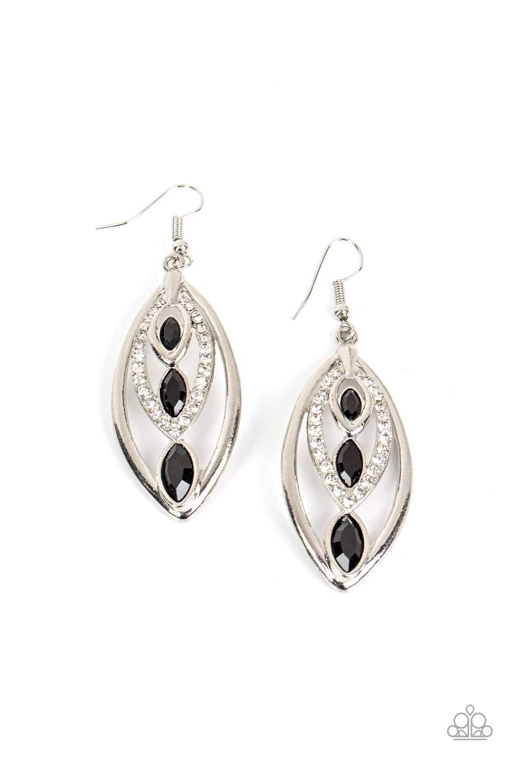 Extra Exuberant - Black and White Rhinestone Silver Fishhook Earrings