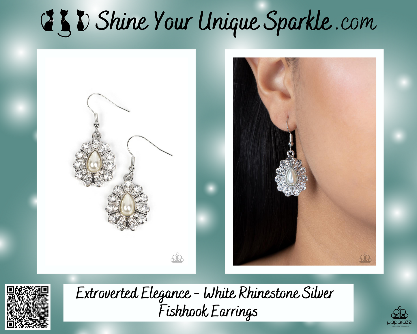 Extroverted Elegance - White Rhinestone Silver  Fishhook Earrings