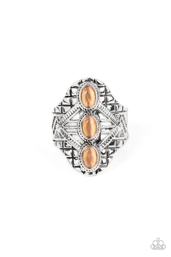 Eye-Catching Cats Eye - Orange Stone Silver Ring