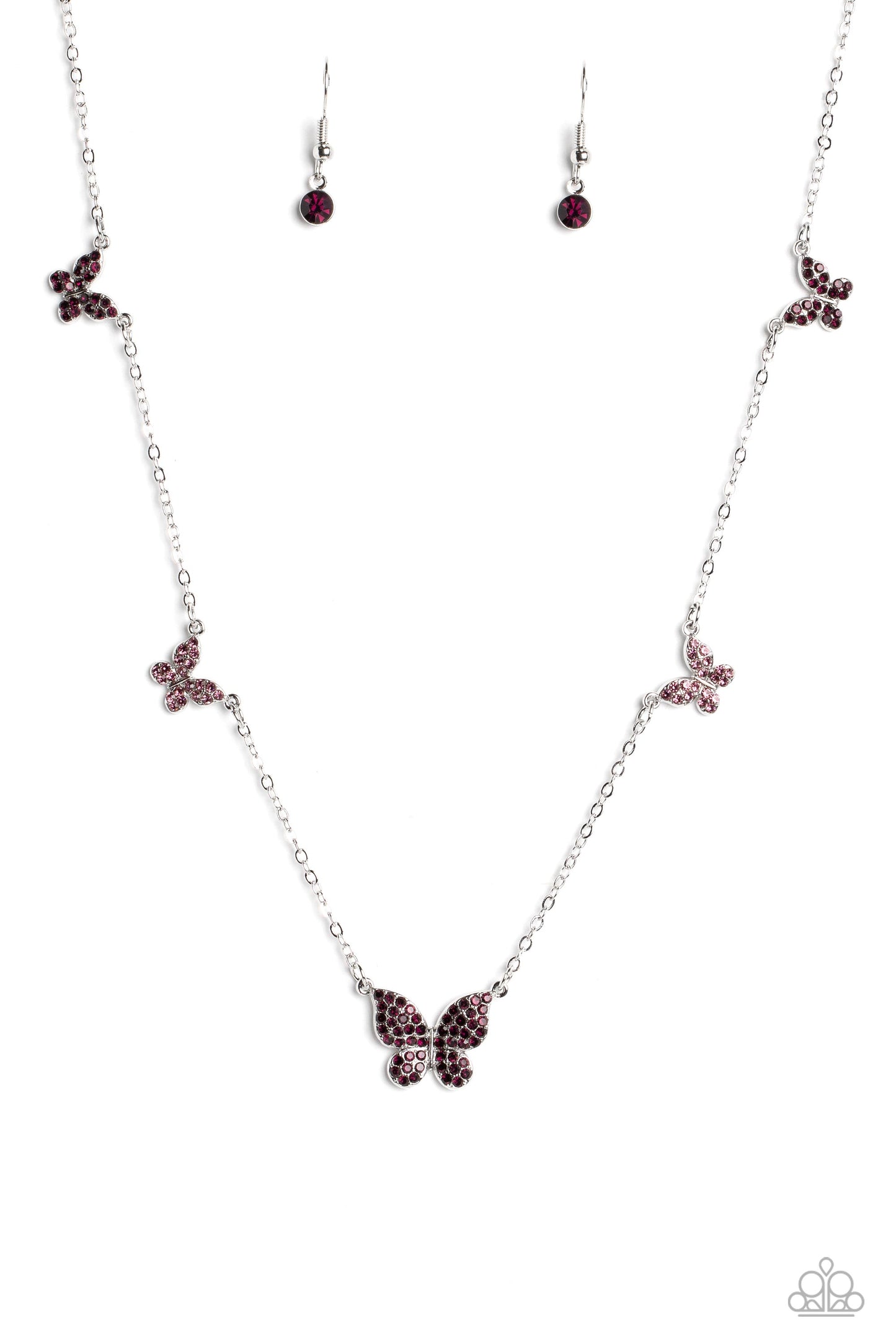 FAIRY Special - Purple Rhinestone Silver Butterfly Short Necklace