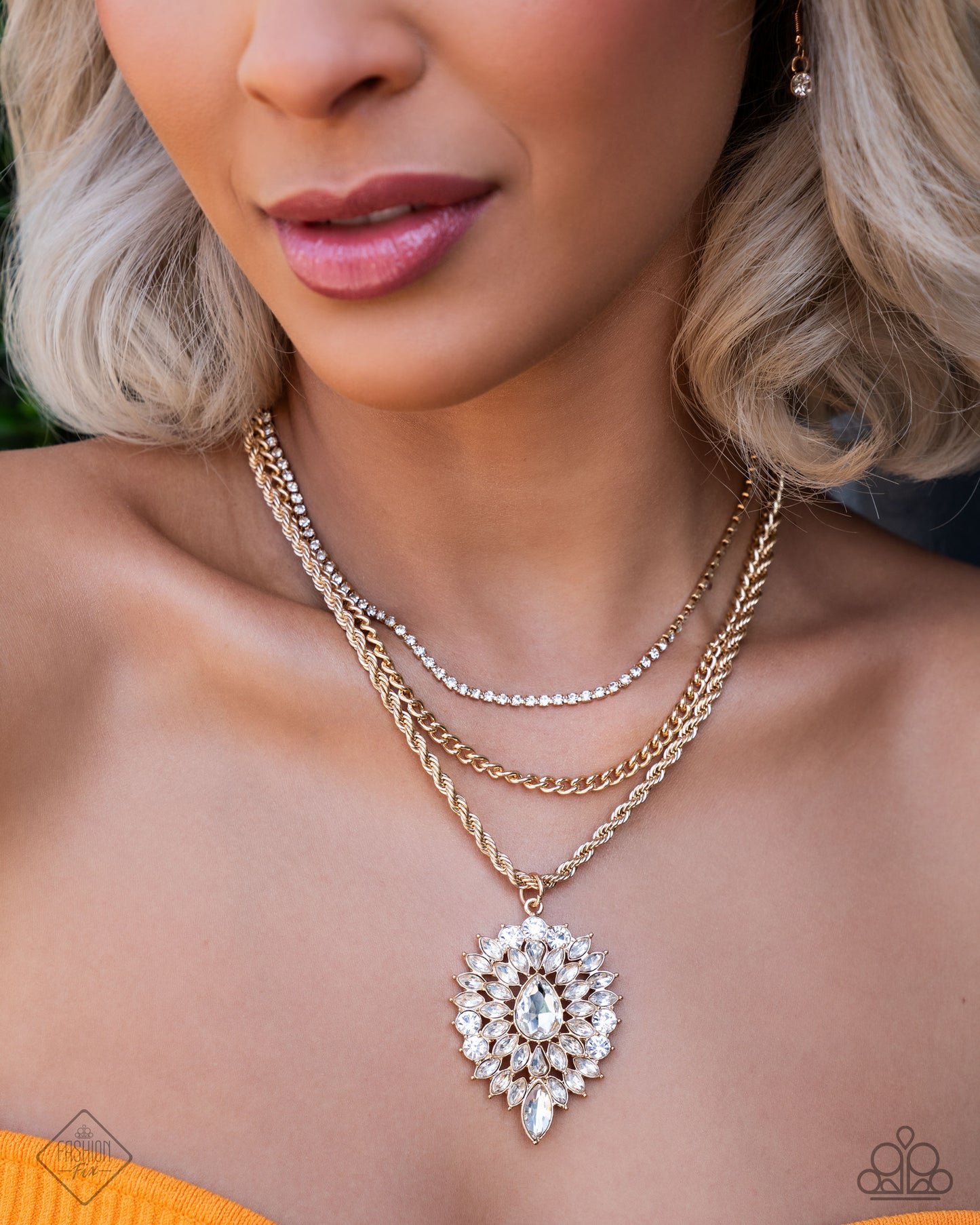 Adorably Administrative - Gold Layered White Rhinestone Short Necklace - Fashion Fix