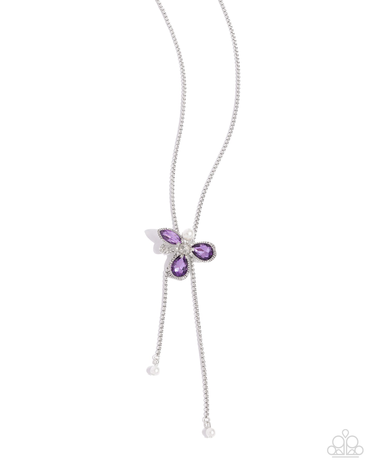 PERFECT MATCH / SET: FLORAL Values - Purple Gem Silver Slide Short Necklace AND FLORAL Excellence - Purple Gem Silver Ring