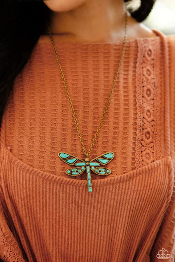 FLYING Low - Brass Turquoise Stone Dragonfly Medium Necklace - 2023 Convention Exclusive