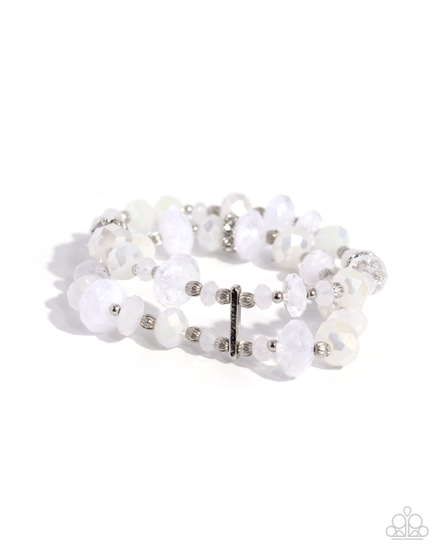 Faceted Fairy Tale - White Bead Silver Accent Stretchy Bracelet Set