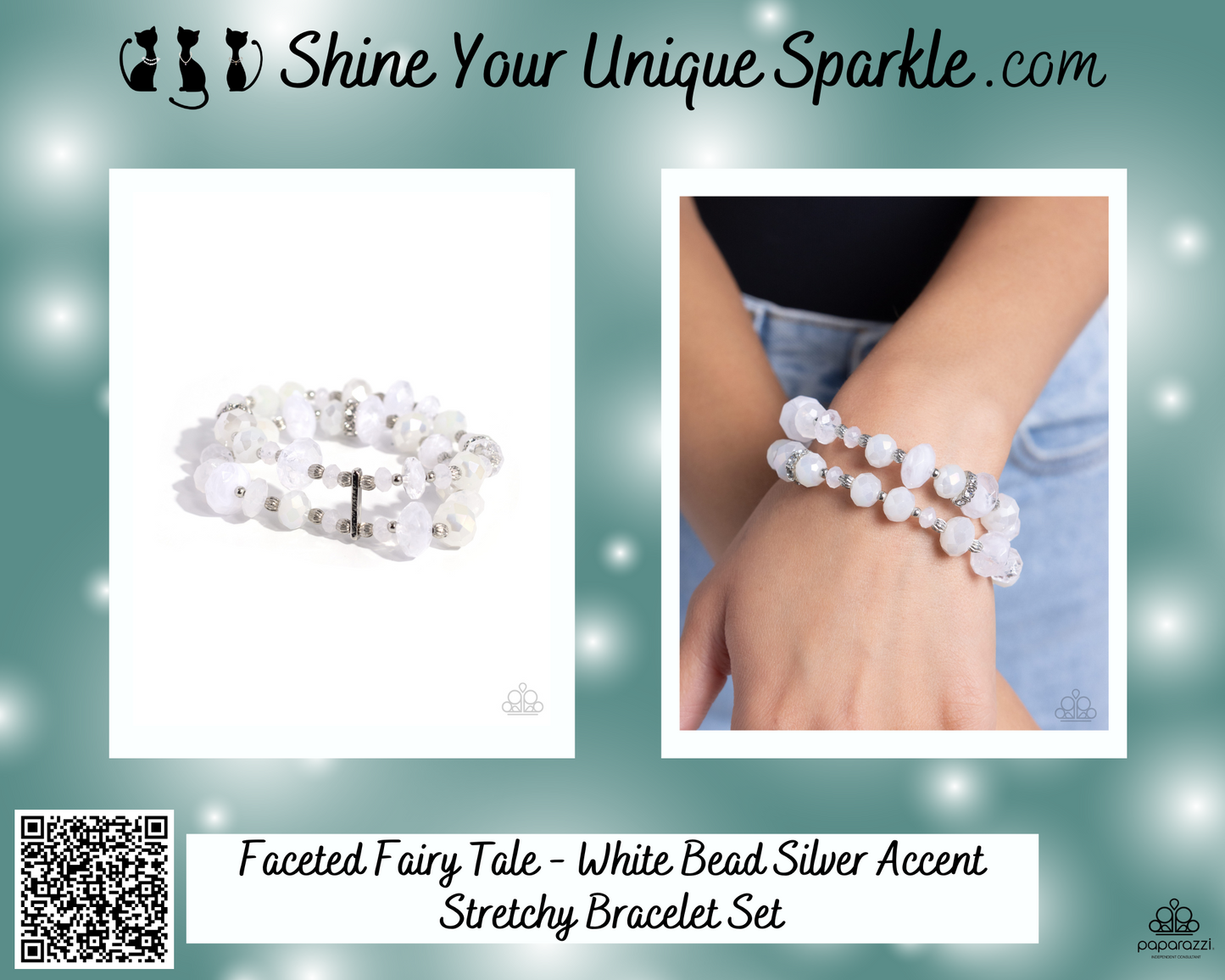 Faceted Fairy Tale - White Bead Silver Accent Stretchy Bracelet Set