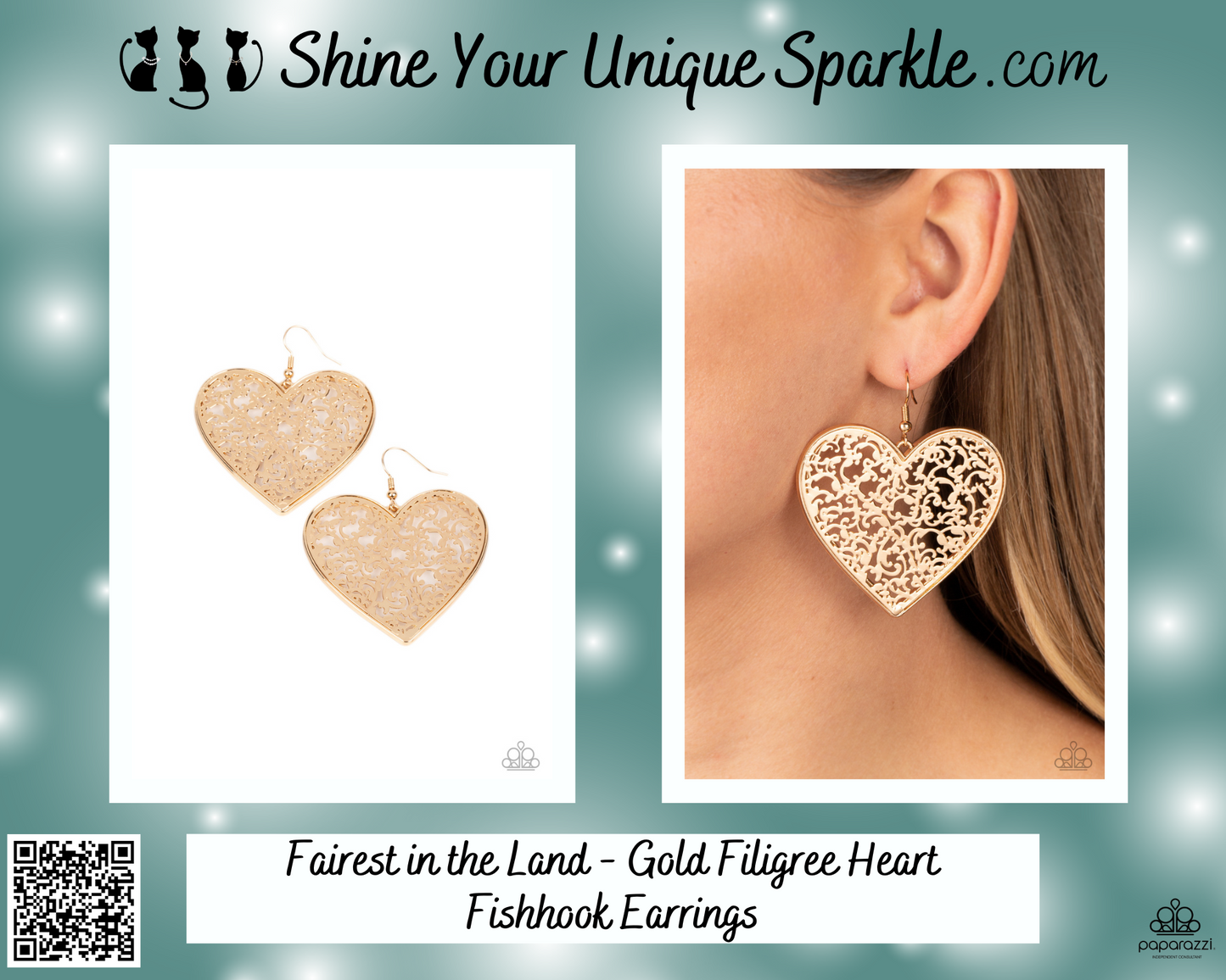 Fairest in the Land - Gold Filigree Heart Fishhook Earrings