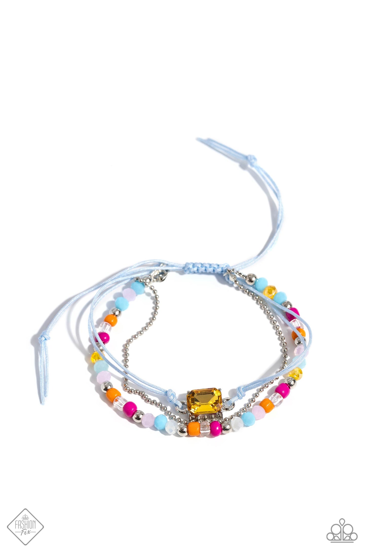 Fairground Fun - Multi Color Seed Bead Blue Cord Slide Bracelet - Fashion Fix