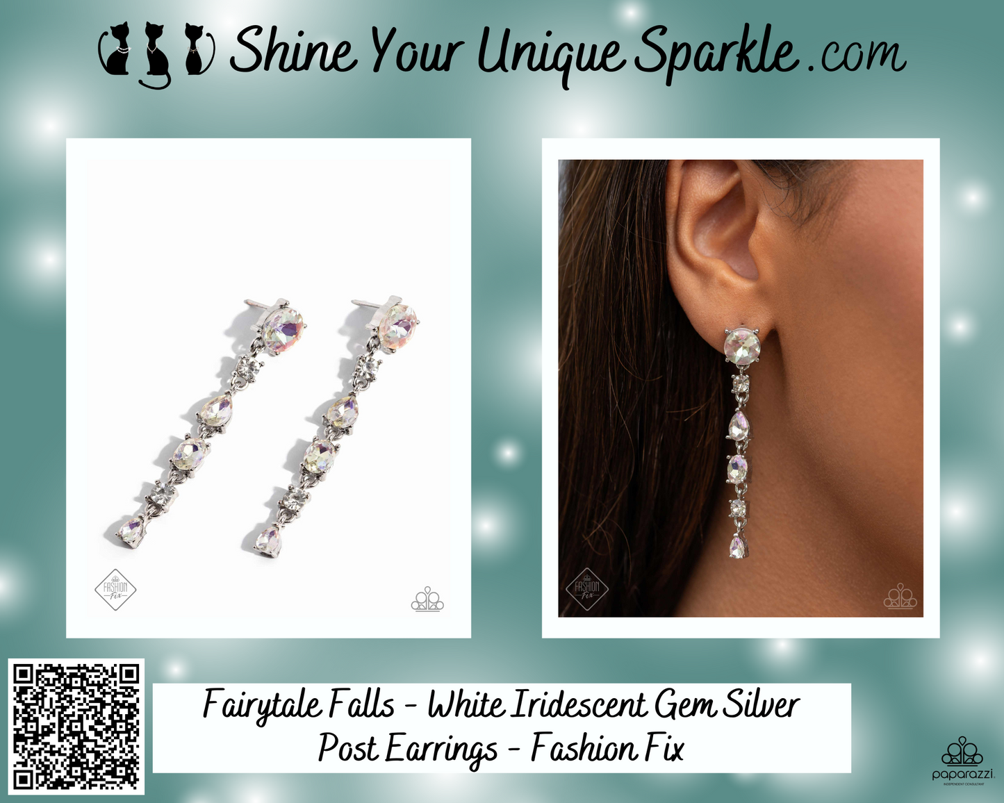 Fairytale Falls - White Iridescent Gem Silver Post Earrings - Fashion Fix