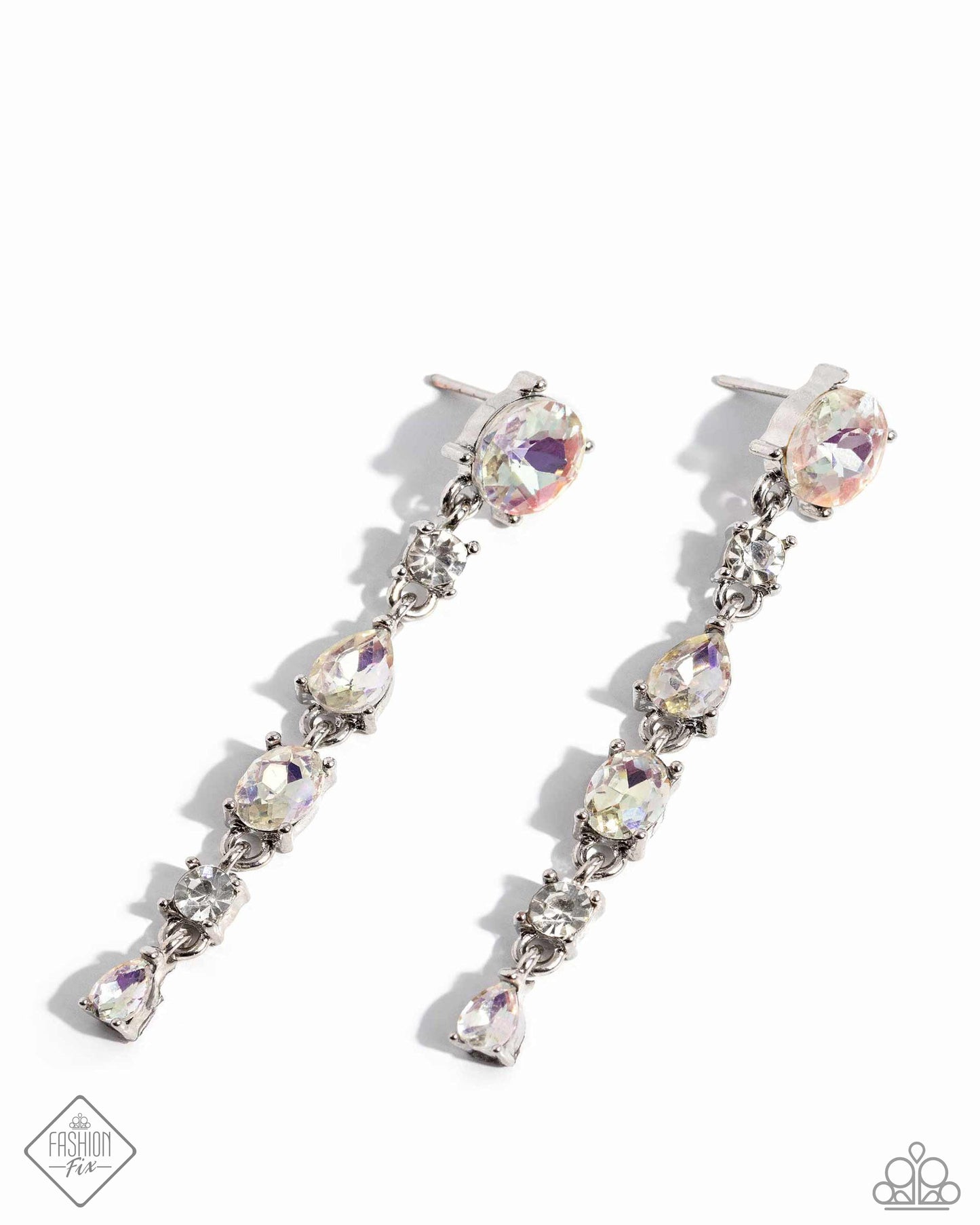 Fairytale Falls - White Iridescent Gem Silver Post Earrings - Fashion Fix