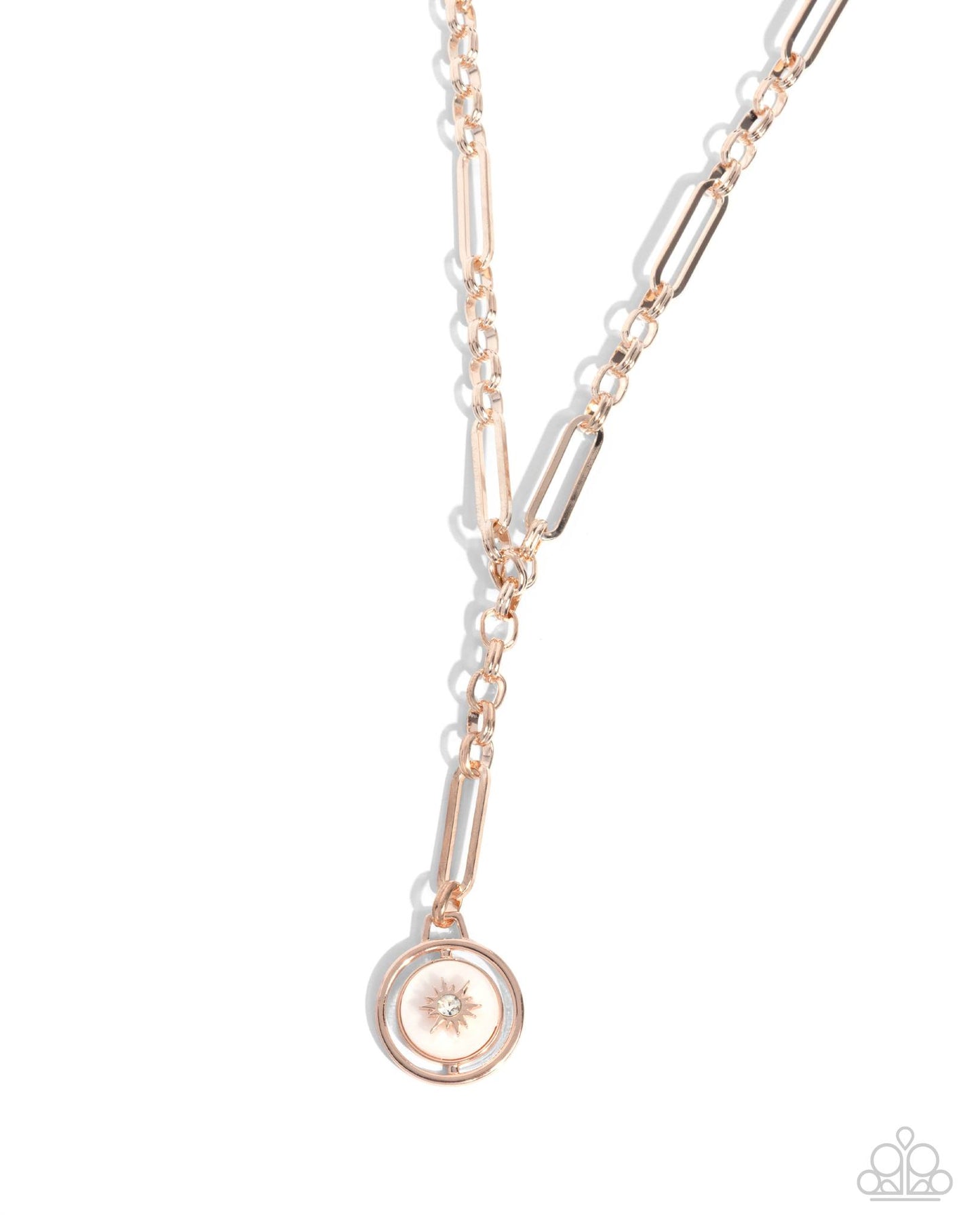 Falling For A Shooting Star - Rose Gold Star White Circle Pendant Y Short Necklace