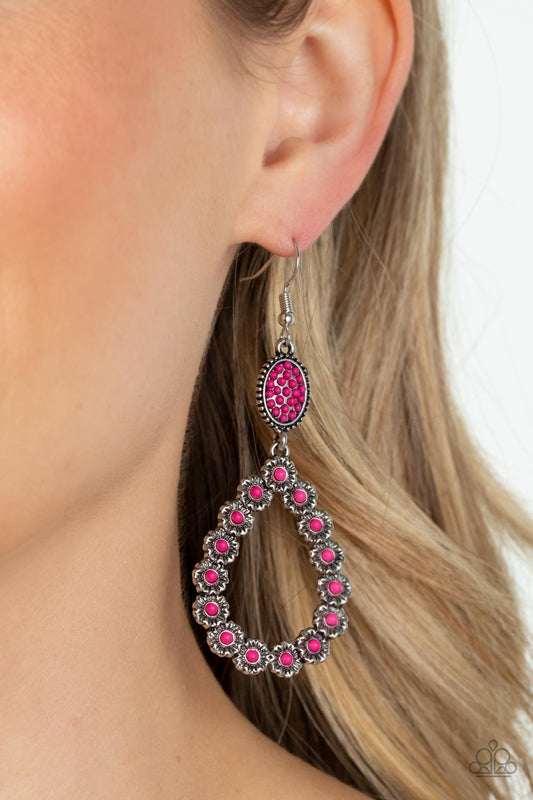 Farmhouse Fashion Show - Pink Bead Silver Fishhook Earrings