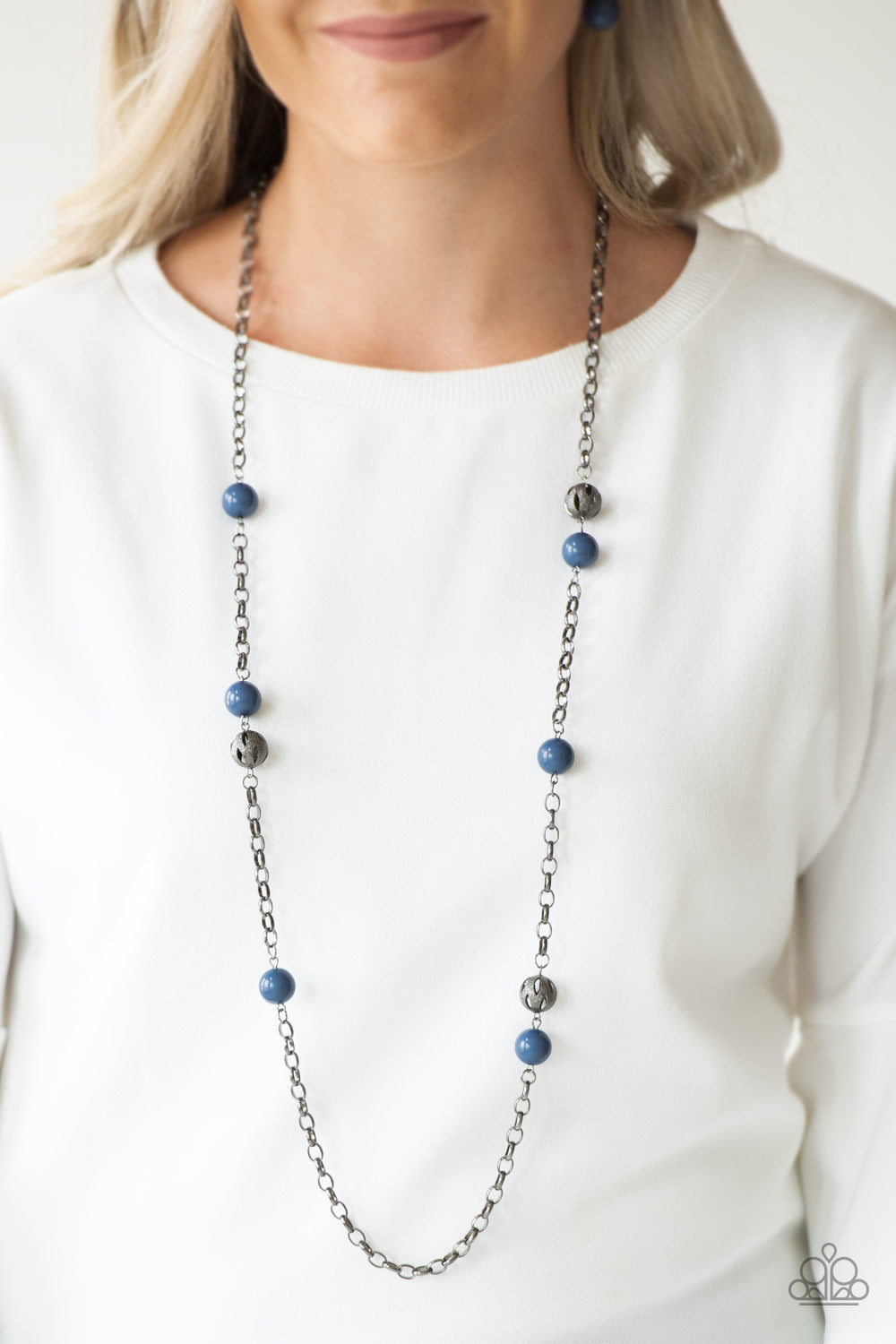 Fashion Fad - Blue and Gunmetal Bead Long Necklace