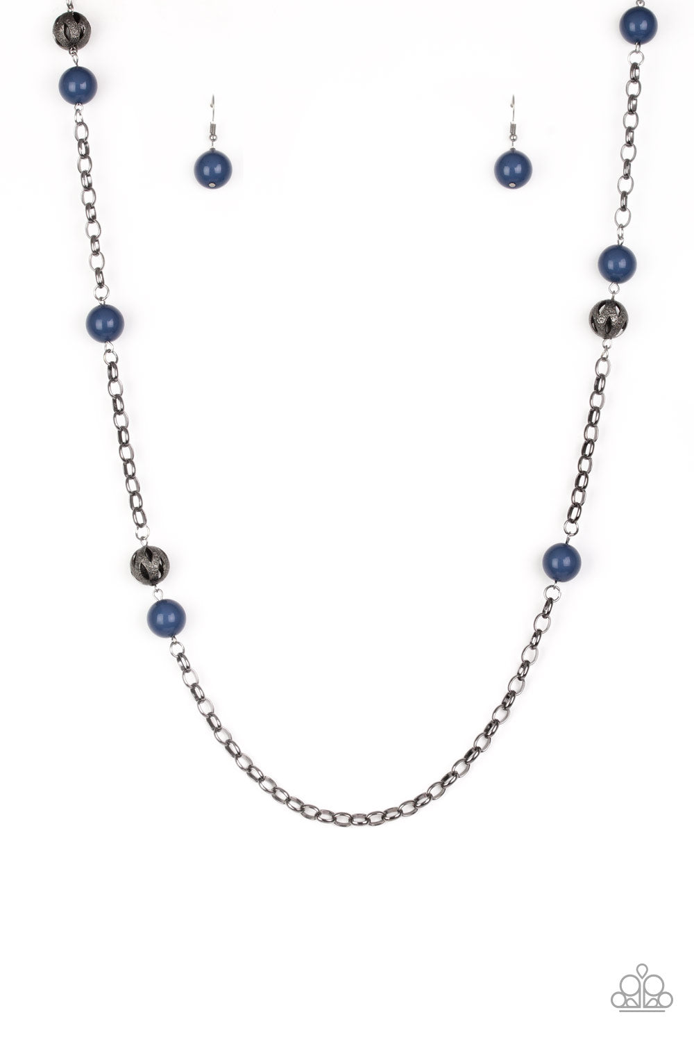 Fashion Fad - Blue and Gunmetal Bead Long Necklace