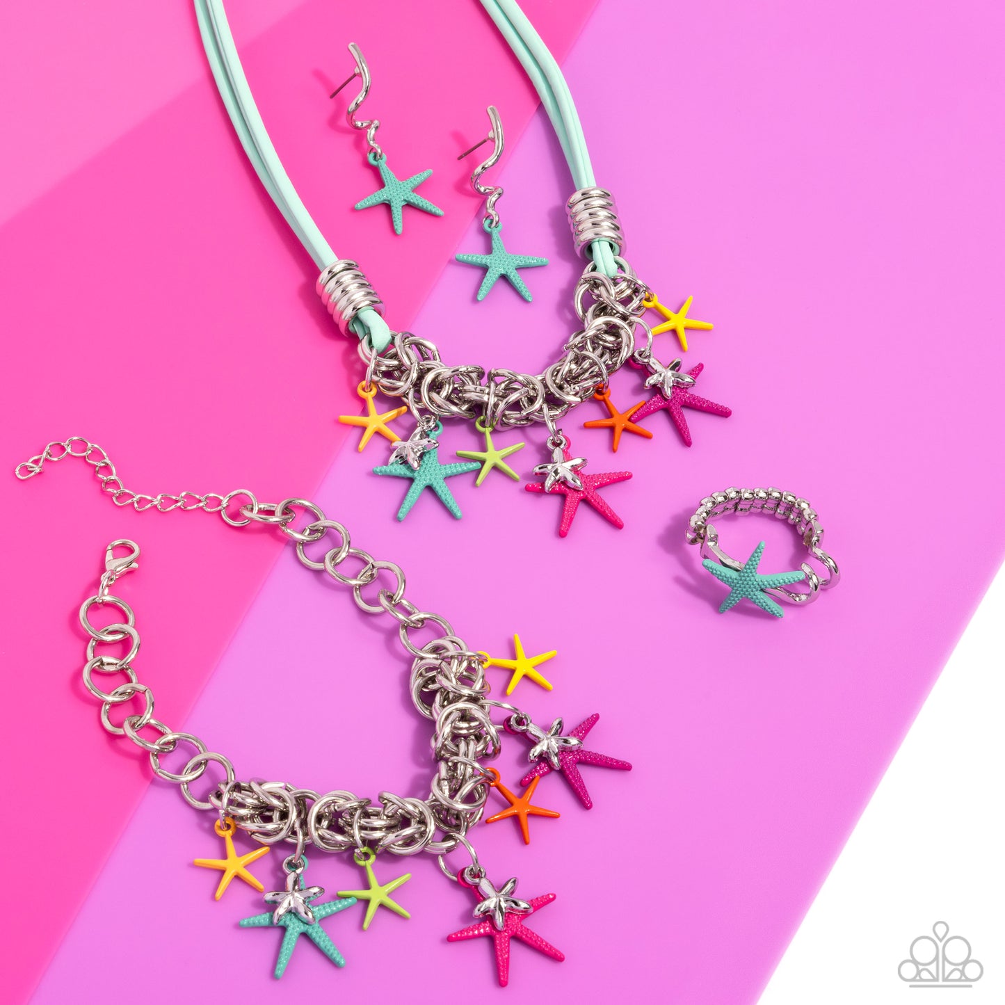 Dancing With The STARFISH - Multi Color Starfish Silver Clasp Bracelet - Fashion Fix