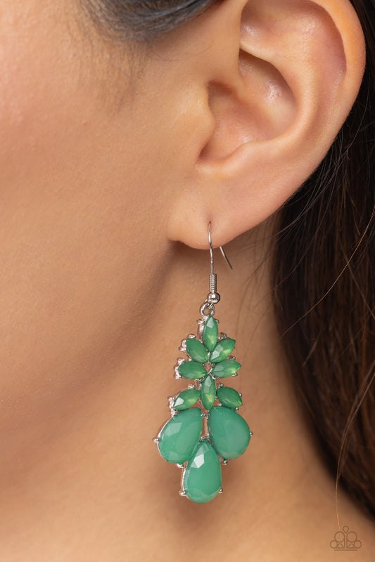 Fashionista Fiesta - Green Bead Silver Fishhook Earrings