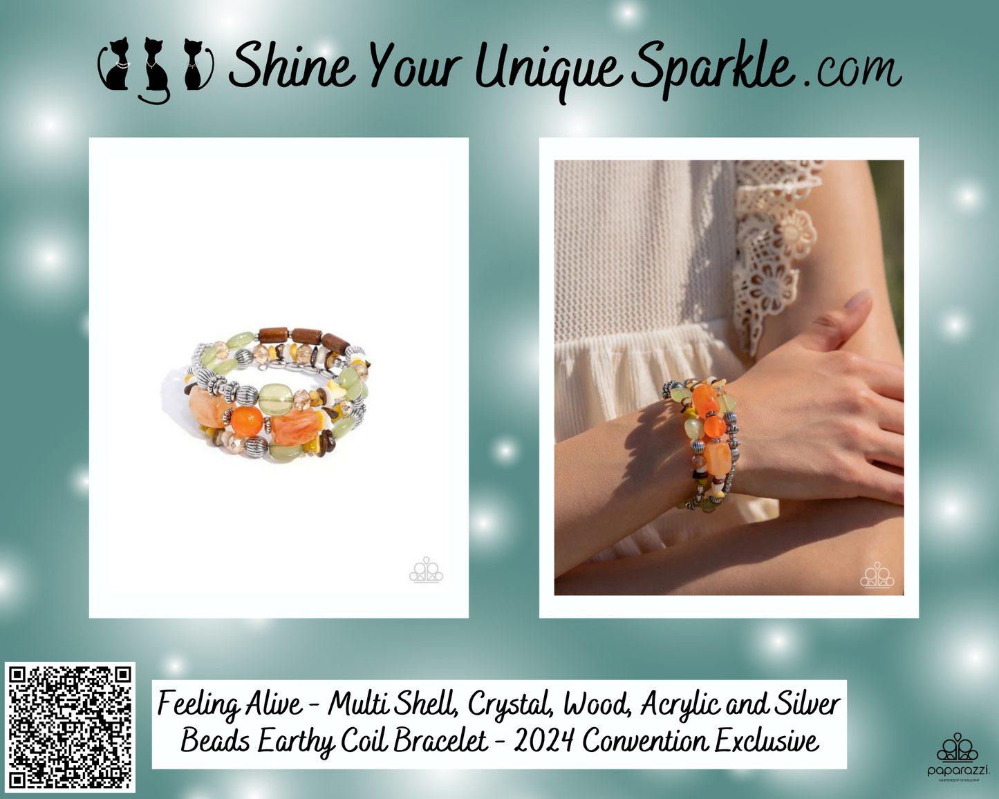Feeling Alive - Multi Shell, Crystal, Wood, Acrylic and Silver Beads Earthy Coil Bracelet - 2024 Convention Exclusive