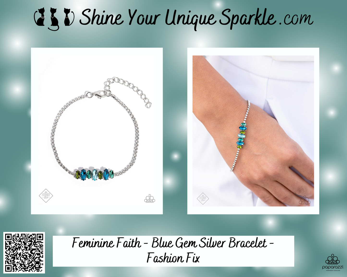 Feminine Faith - Blue Gem Silver Bracelet - Fashion Fix