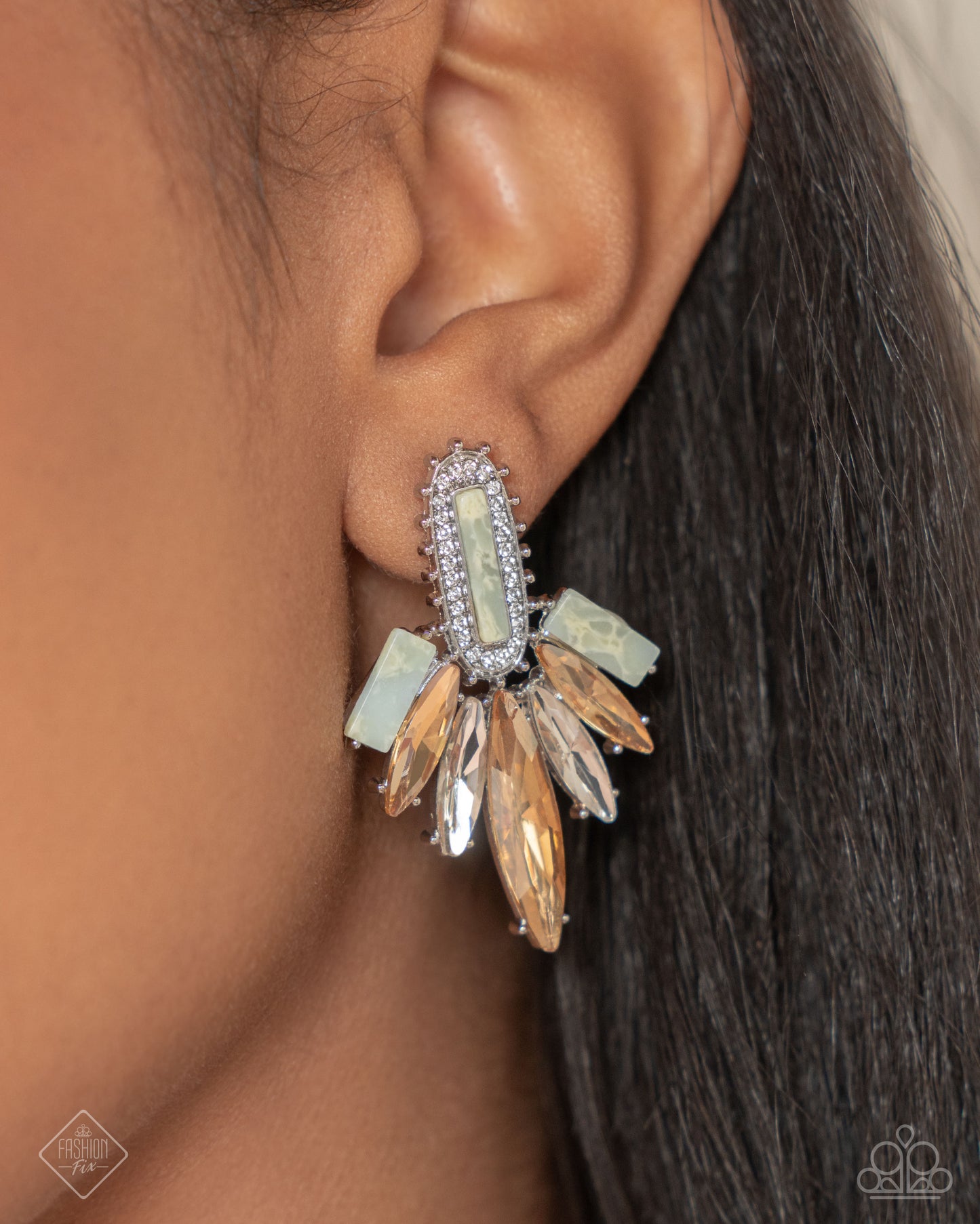 Elegant Excellence - Multi Color Gem Silver Post Earrings - Fashion Fix