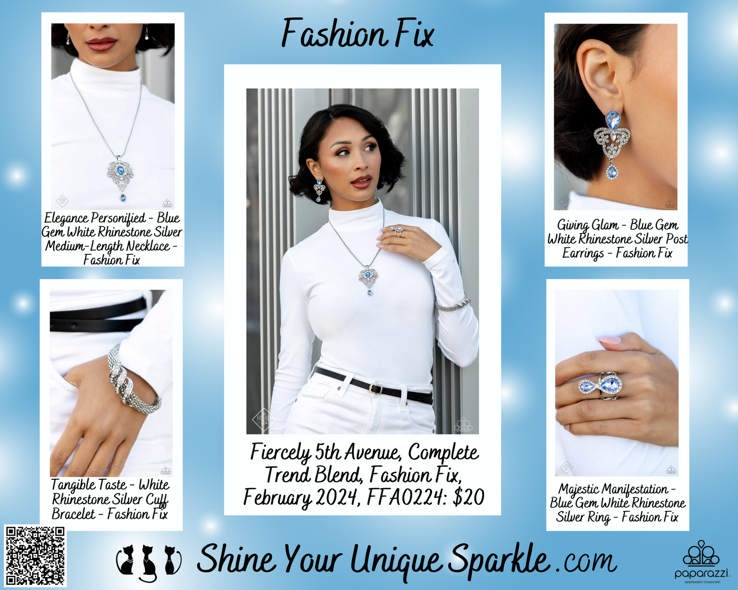 Giving Glam - Blue Gem White Rhinestone Silver Post Earrings - Fashion Fix